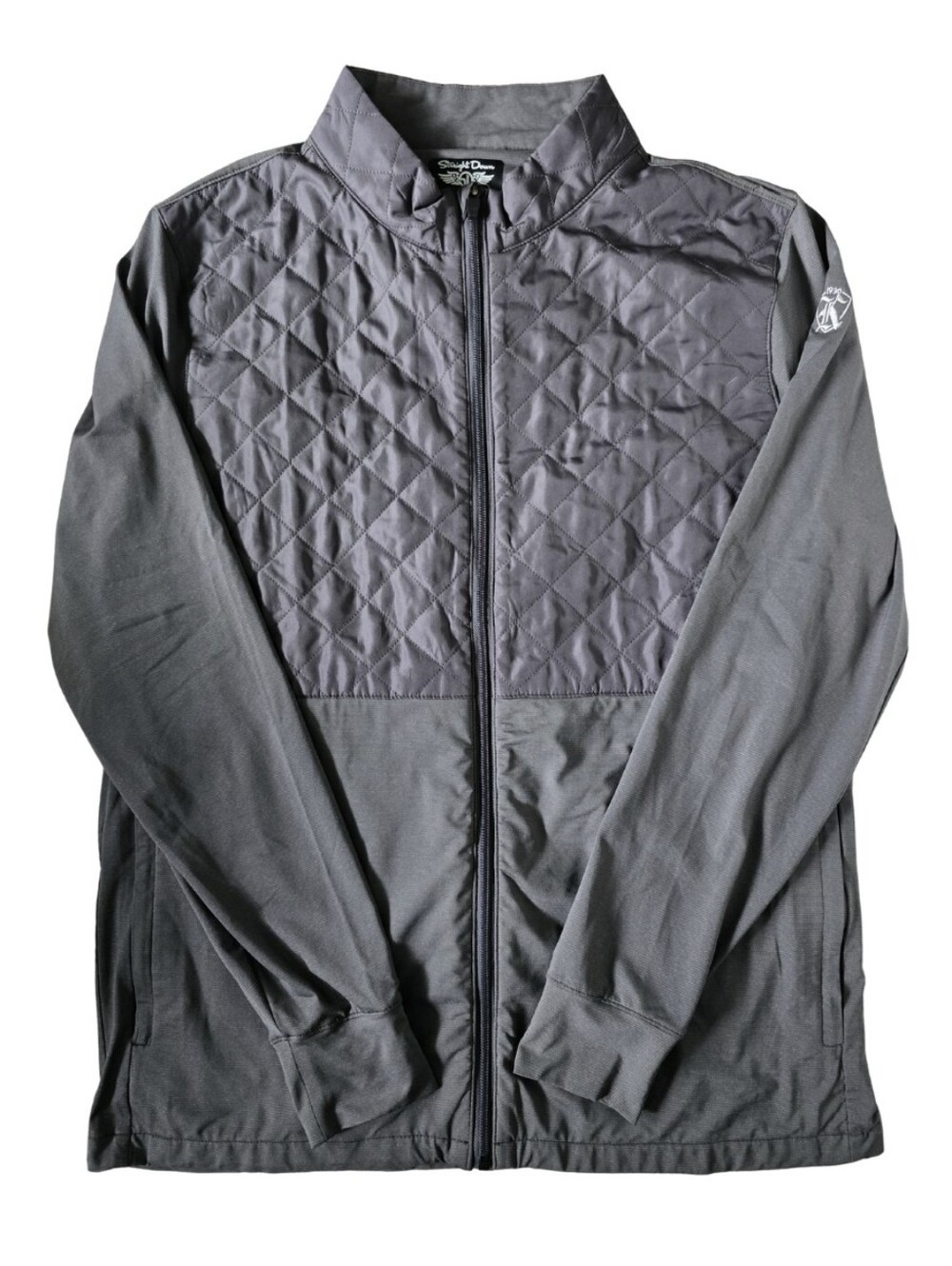 Straight Down Quilted Golf Jacket Mens Medium Gray Full Zip Lightweight Logo